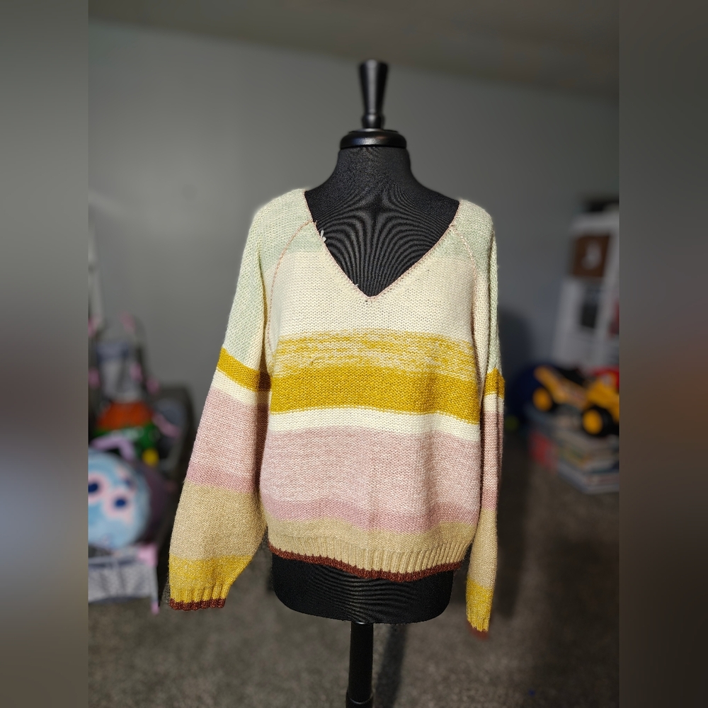 Black Tape V-Neck Sweater Women's Size medium Free People Vibes